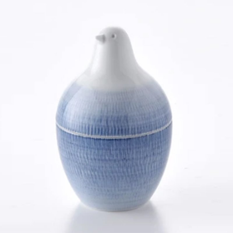 白山陶器-白鳥牙籤瓶-藍條紋